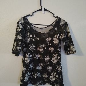 Poof large black lace floral mid sleeve shirt